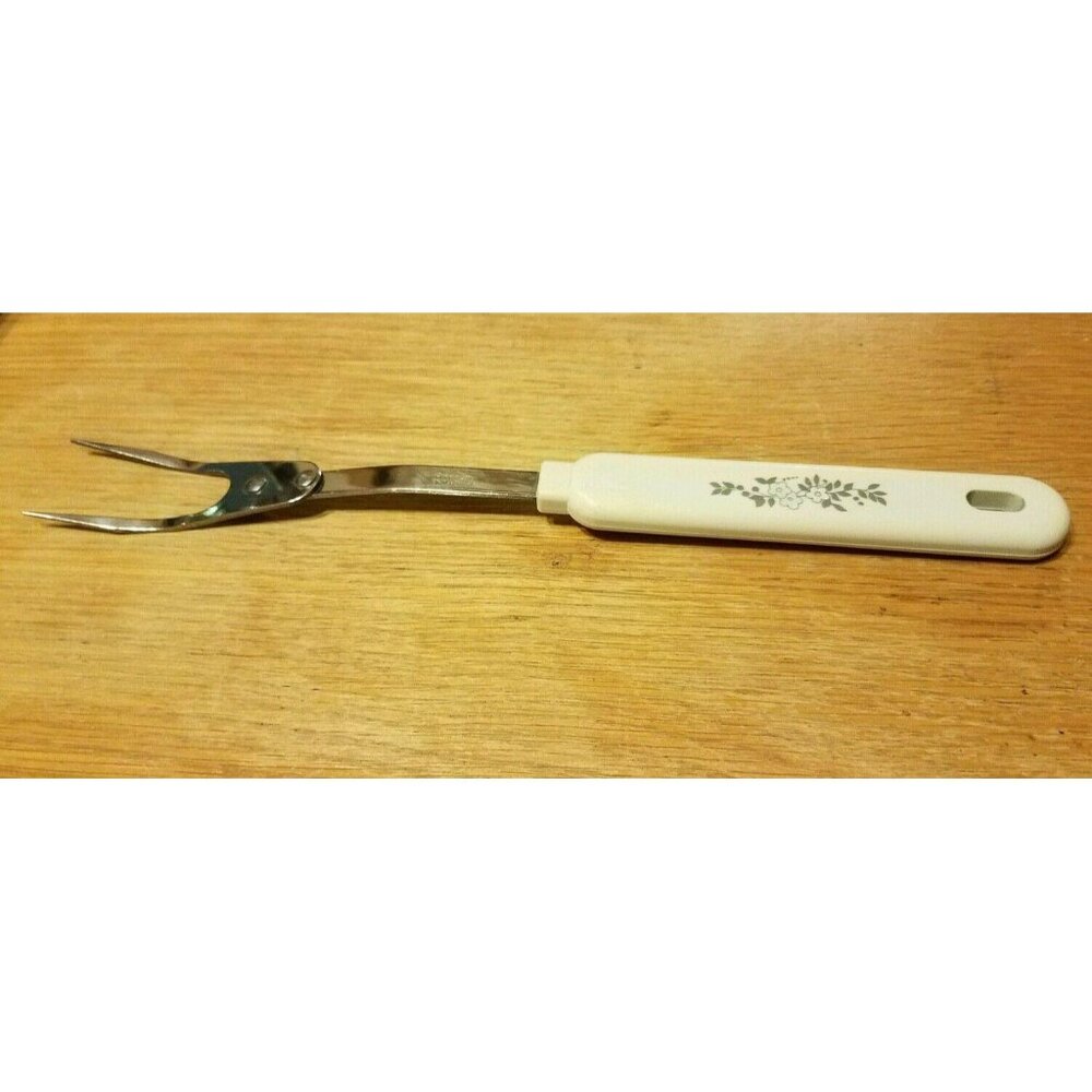 VINTAGE Robinson Knife Steel Stainless Meat Fork 2 Wide Prong 11 1/4" Tan Handle